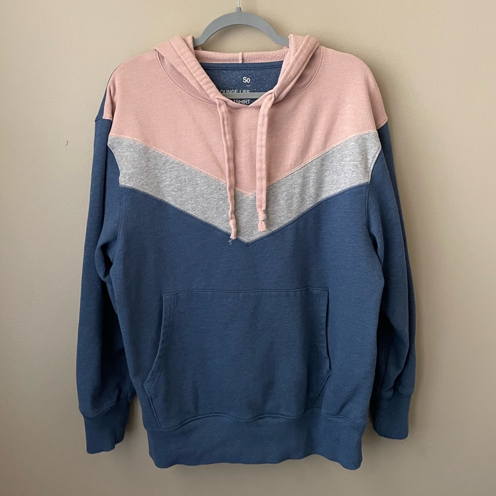 XL pink and blue hoodie. SO Lounge Life game day sweatshirt, comfy sweatshirt